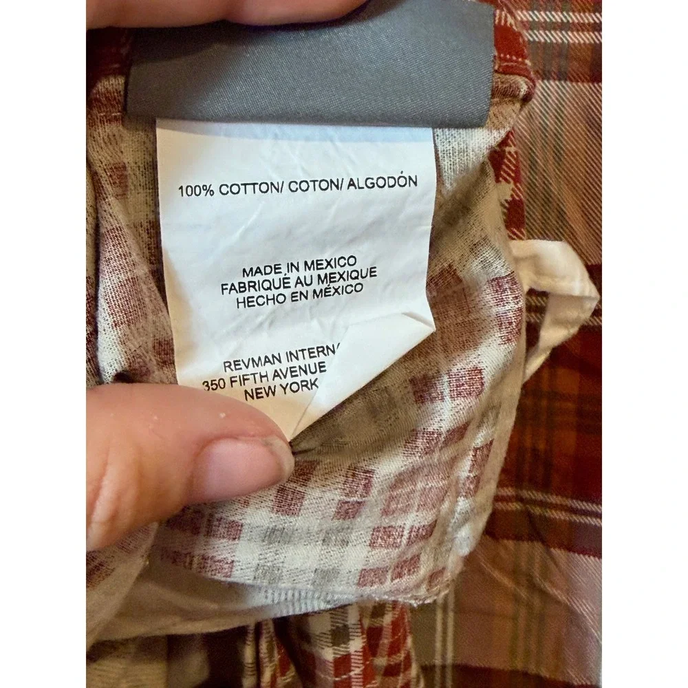 Eddie Bauer Home King Duvet Cover Reversible Red Tan Plaid Check Cotton Lodge‎